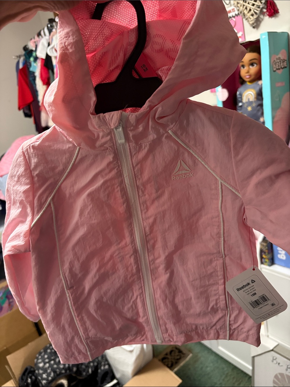 Reebok Light Pink Girls' Hooded Windbreaker Jacket